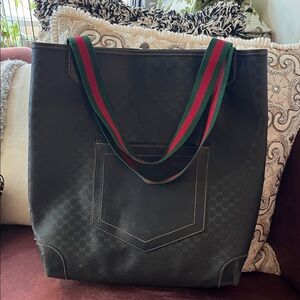 GG Supreme Web Sherry Line Tote Bag Pvc in Black Gucci Black Bag Gold Accent